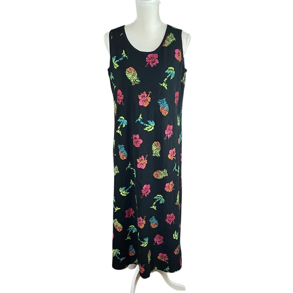 Vintage Copa Cabana Sleeveless Maxi Dress Hawaiian Black Womens Size M/L